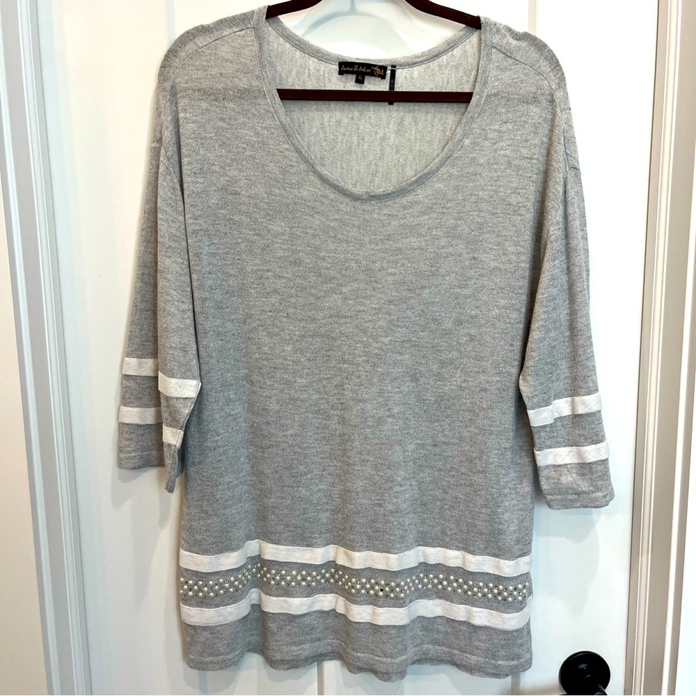 Jane & John 3/4 Length Sleeve Gray & White Scoop Neck Blouse Size XL